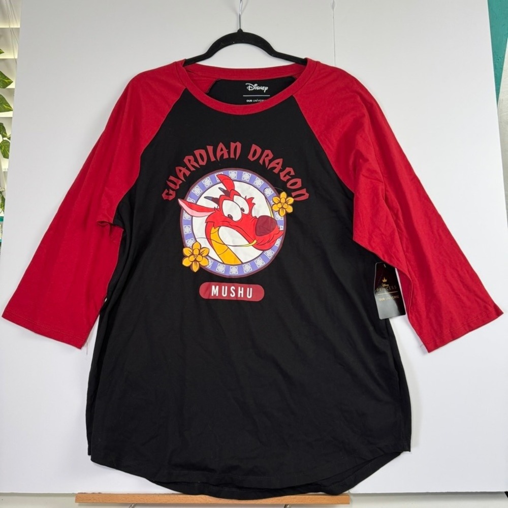 Disney Mulan Mushu Guardian Dragon Raglan 3/4 Sleeve Shirt BoxLunch XL New